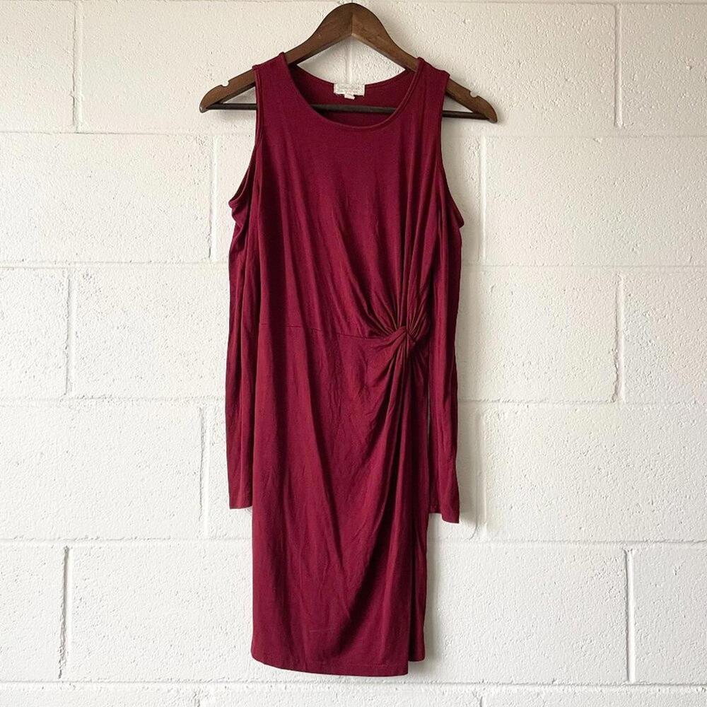Ultra Flirt Maroon Front Knot Off The Shoulder Long Sleeve Dress Women's Large
